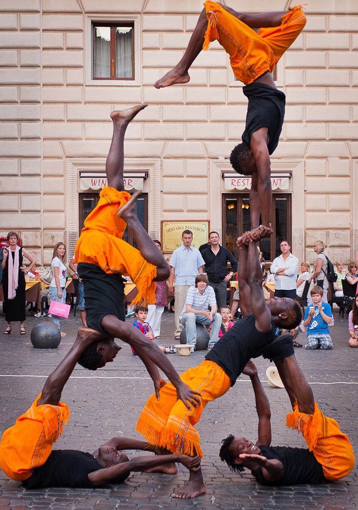 Senegalese acrobats entertaining the crowd.