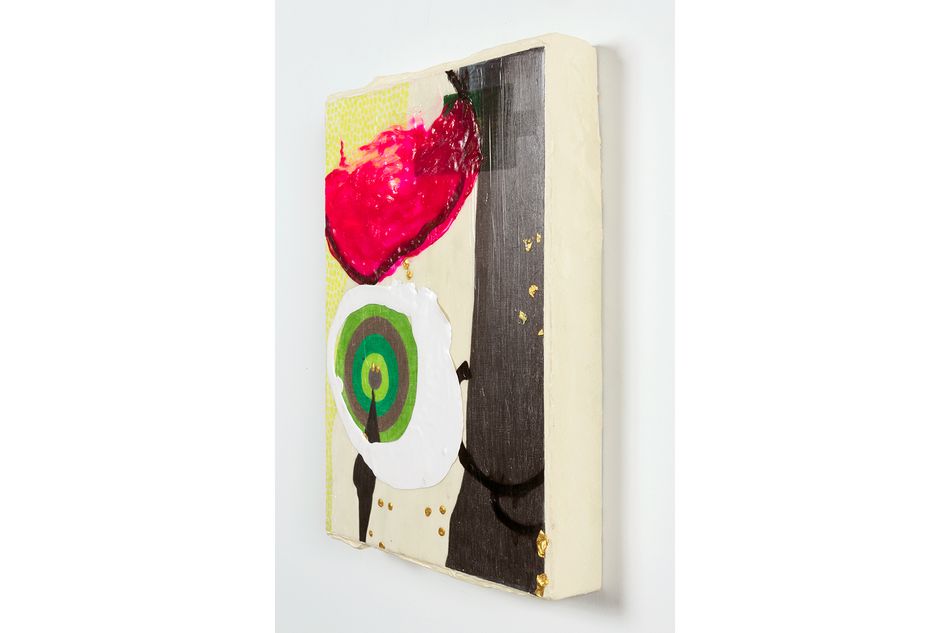 mixed media on birch wood 17 x 12.5 in. Emergence 6.18.1 - side view