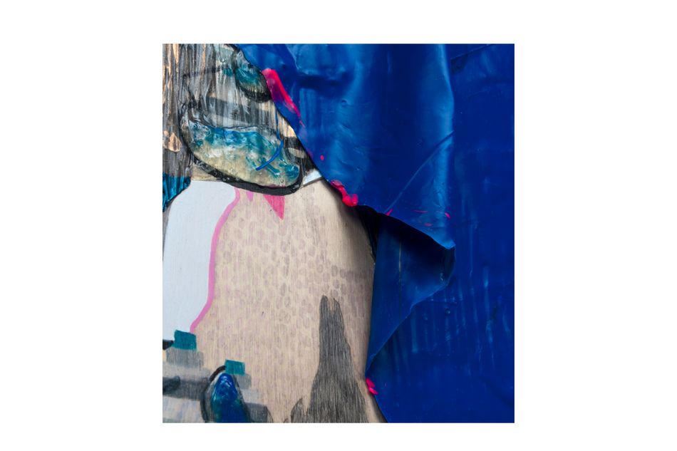 mixed media on birch panel 18 x 18 in. (detail) Symbiosis with Blue Element - detail