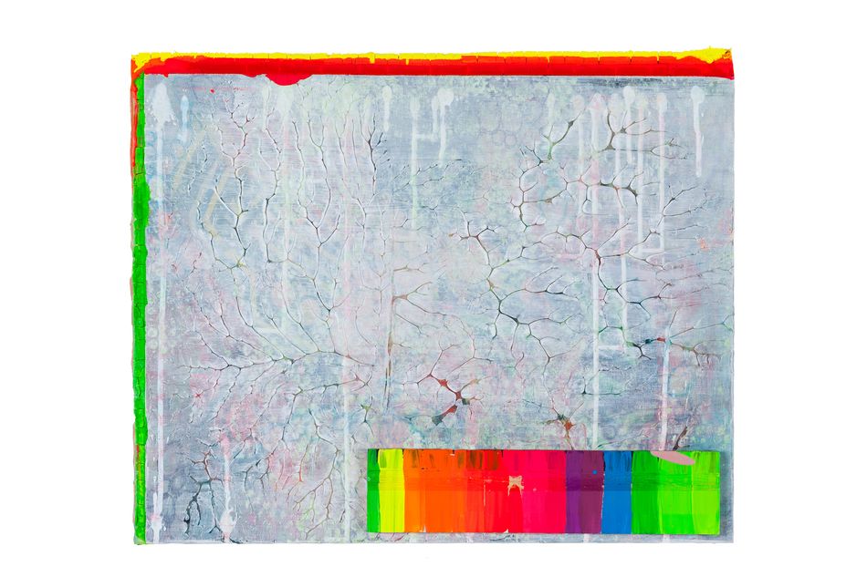 mixed media on birch wood panel 17 x 20.5 in. Chromatic Spectra 9.18.1