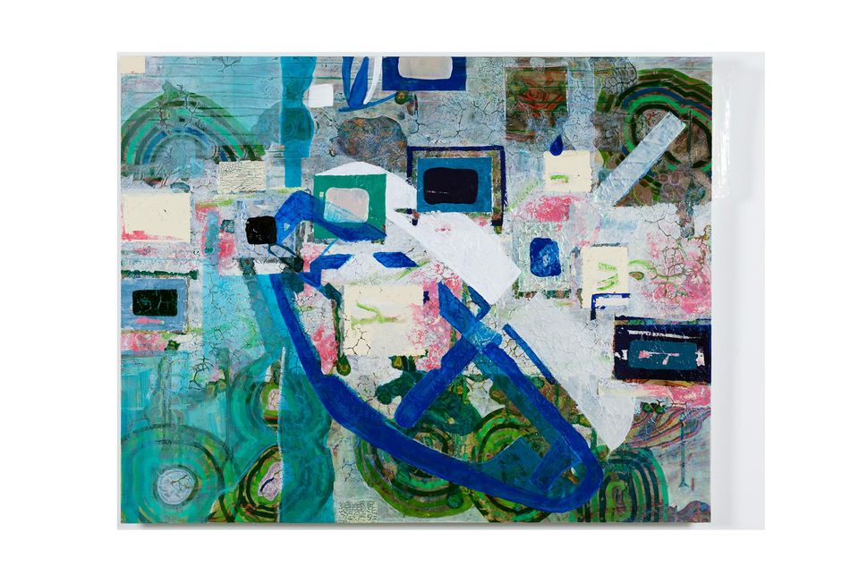 mixed media on birch wood panel 36 x 47 in. Nostalgic Repose