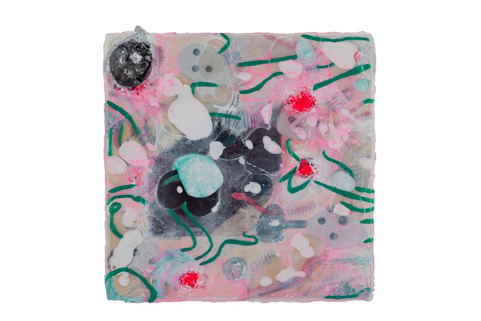 mixed media on birch panel 13 x 13 in. Symbiosis 9.17.1
