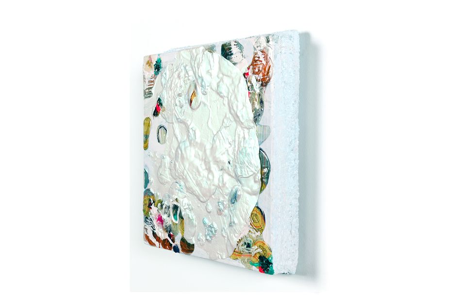 mixed media on birch wood panel 13 x 13 in. Lustrous Matter 6.18.1 - side view