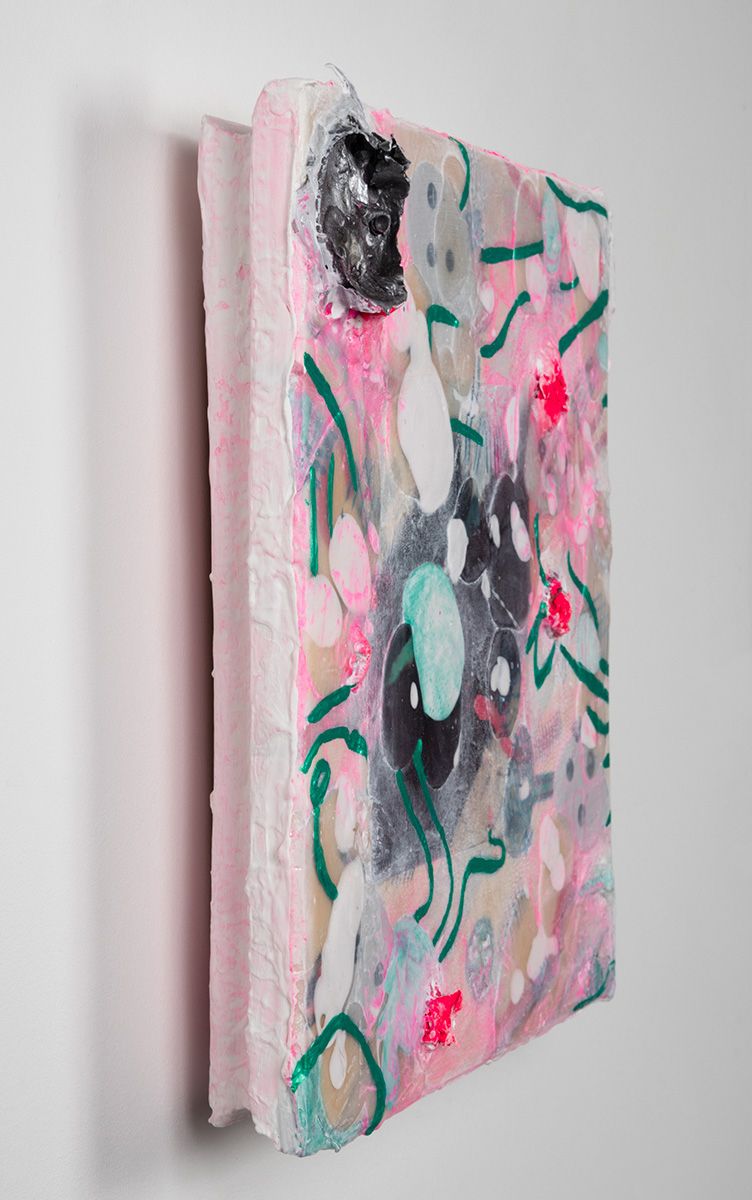 mixed media on birch wood panel 13 x 13 in. Symbiosis 9.17.1 - side view