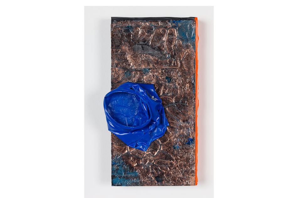 mixed media on birch wood panel 12.5 x 7 in. Chromatic Neutrals with Blue Element