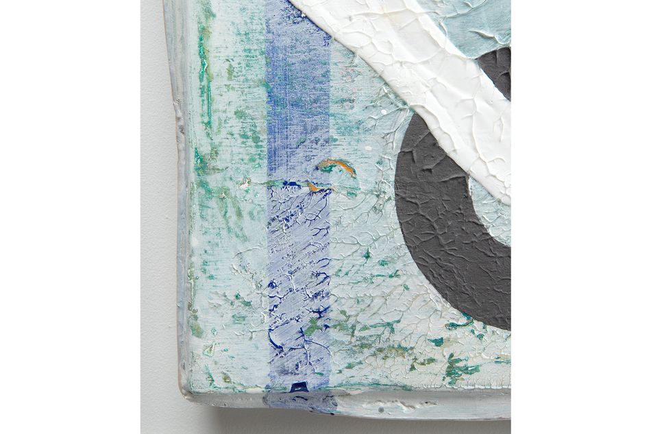 mixed media on birch panel 31 x 37 in. (detail) Circumfused Nacreous Matter - corner detail