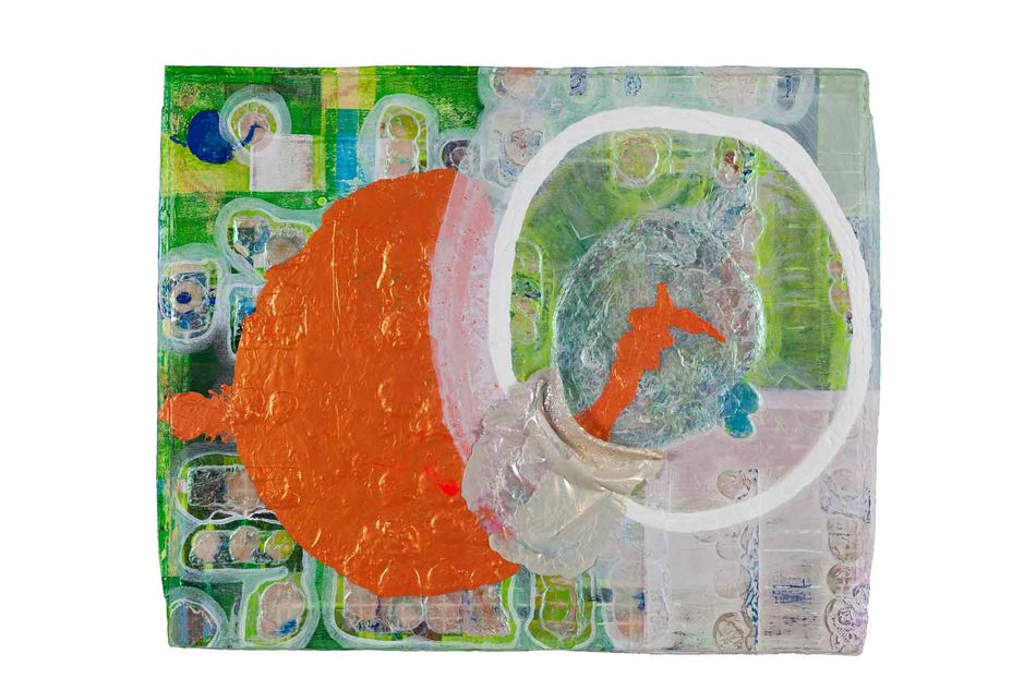 mixed media on birch panel 31.5 x 38 in. Systematization with Luminescent Rise 9.18.1