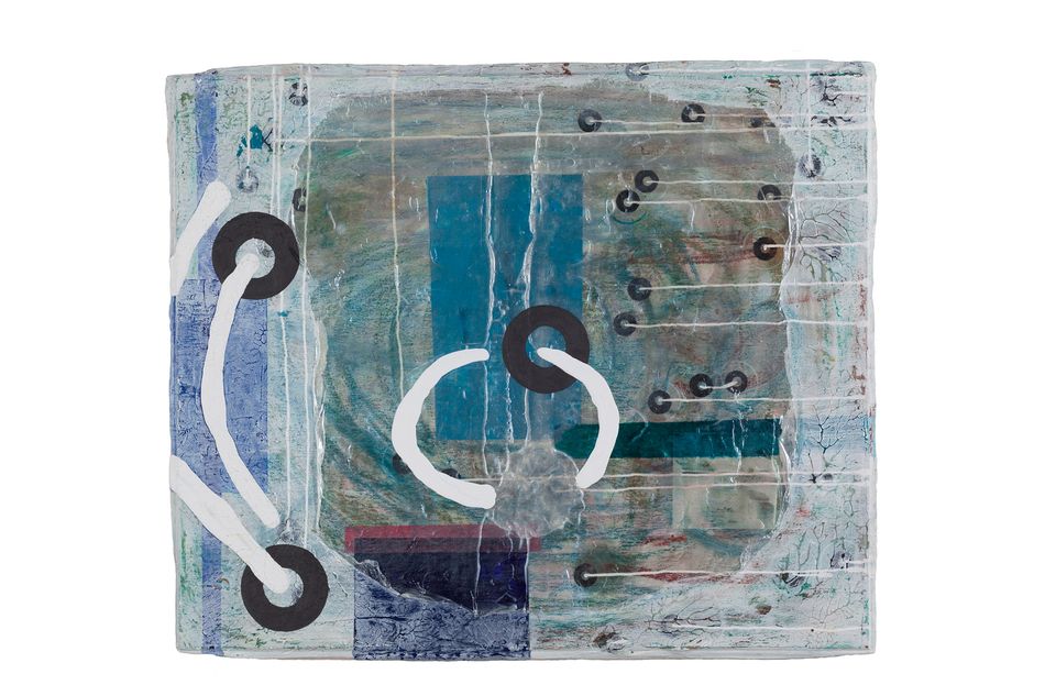 mixed media on birch panel 31 x 37 in. Circumfused Nacreous Matter