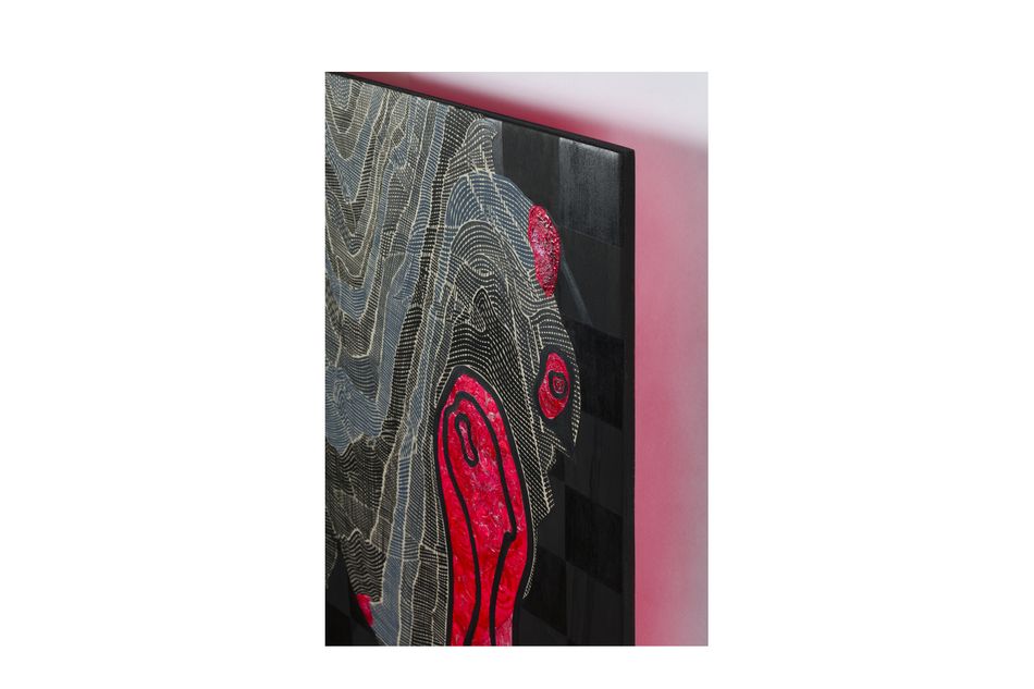 acrylic on birch wood panel 24 x 18 in. (detail) (Self) Worth 12.15.1 - side view