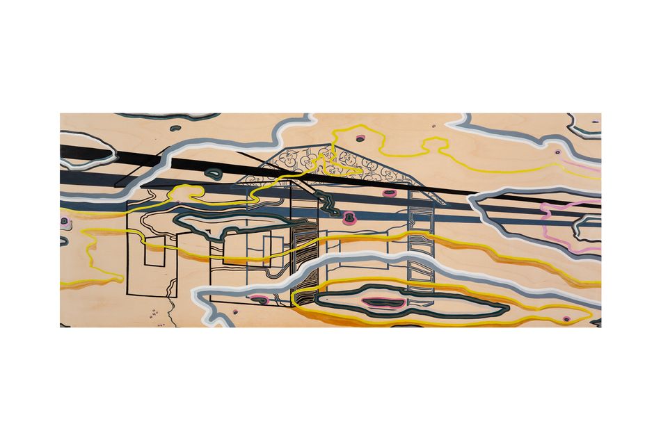 acrylic on birch panel 24 x 60 in. Merging Homes 9.15.1