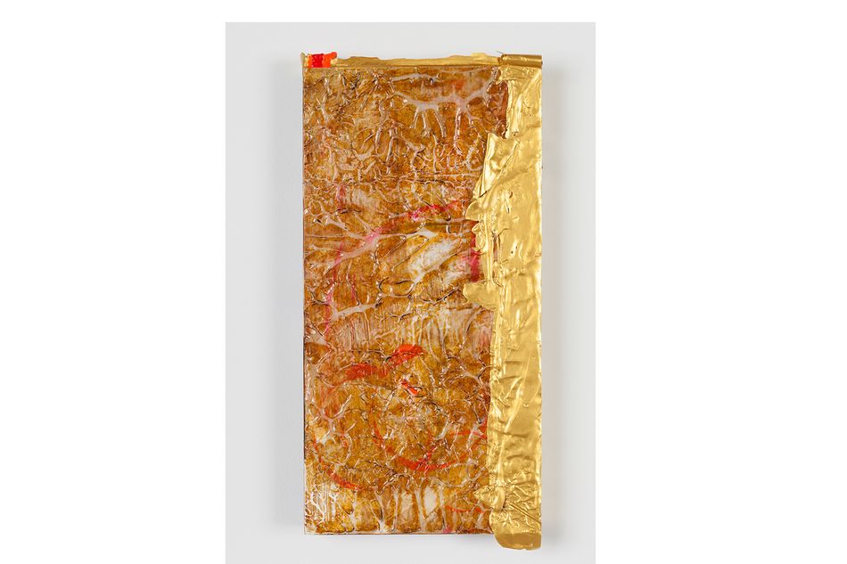 mixed media on birch wood panel 13 x 6 in. Chromatic Neutrals with Gold