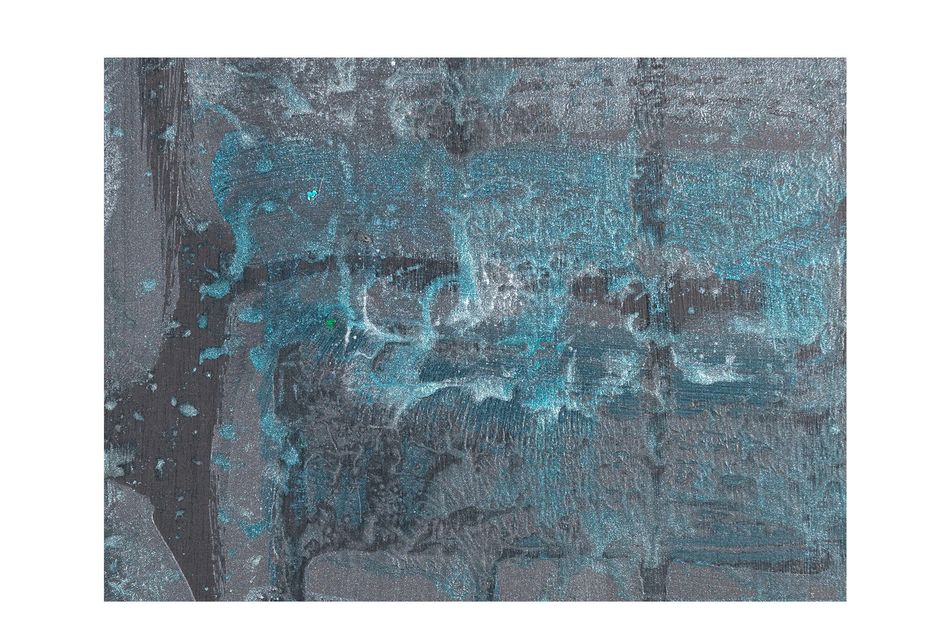 mixed media on birch wood panel 40 x 40 in. (detail) Lodged - surface detail