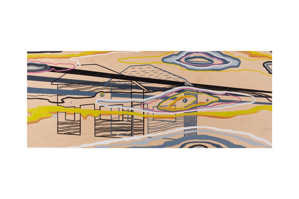 acrylic on birch panel 24 x 60 in. Merging Homes 8.15.1