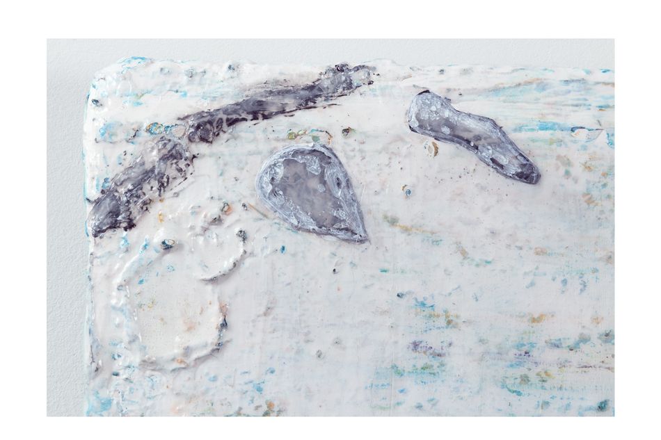 mixed media on birch panel 37.5 x 48.5 in. (detail) Emergence 6.18.2 - corner detail