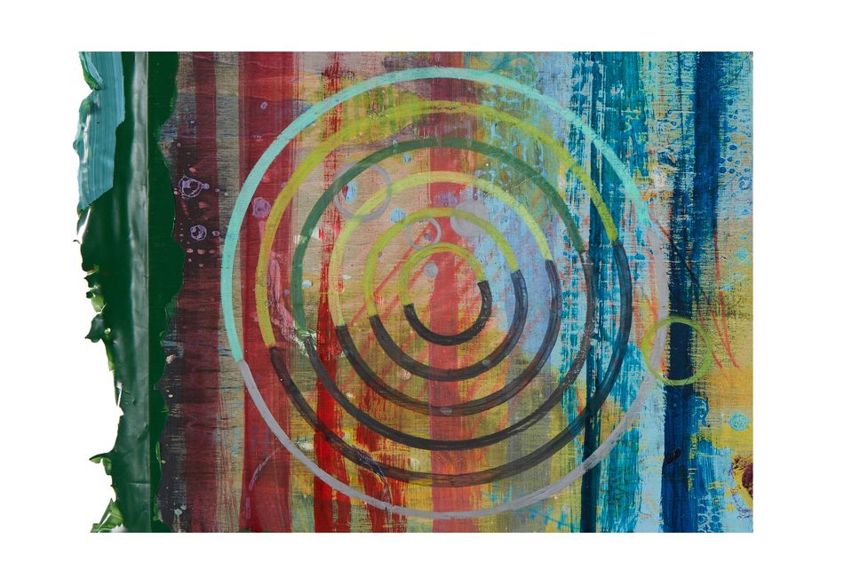 mixed media on birch wood panel 15 x 20 in. (detail) Chromatic Fractionalization - circle detail