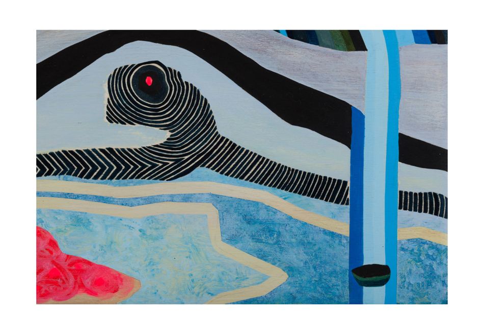 acrylic on birch wood panel 20 x 30 in. (detail) (Self) Worth 3.16.1 - detail