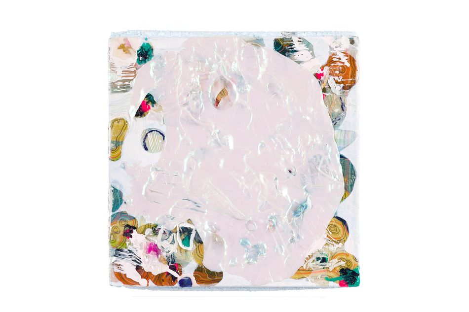 mixed media on birch wood panel 13 x 13 in. Lustrous Matter 6.18.1
