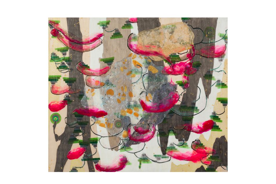 mixed media on birch wood panel 24 x 28 in. Symbiosis 12.17.1