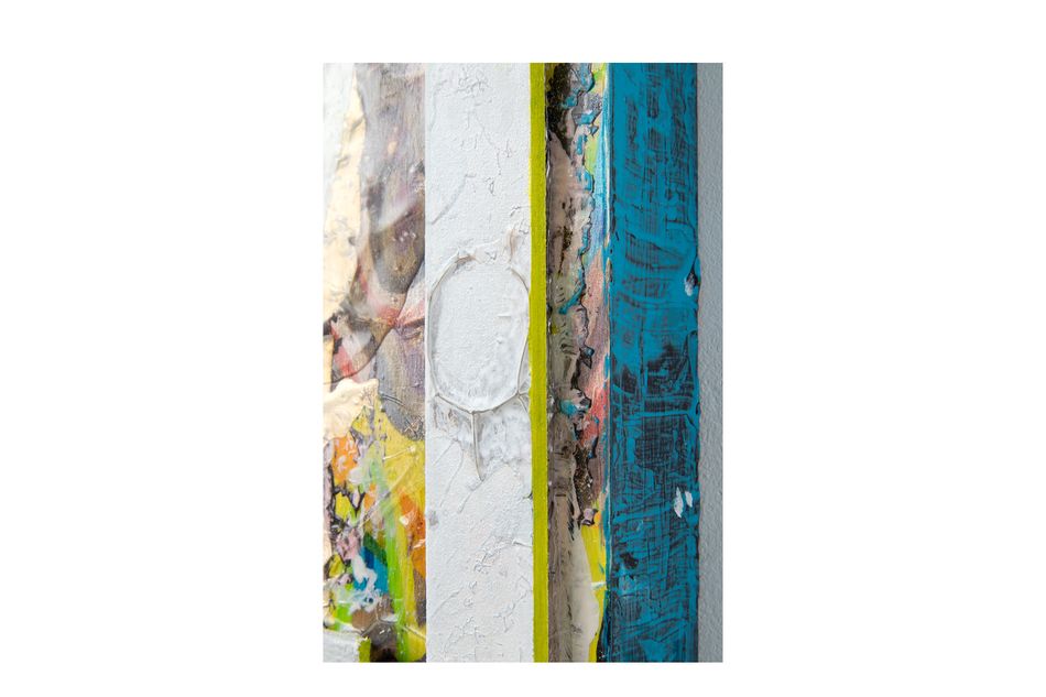 mixed media on wood panel 16 x 16 in. (detail) Fractionalized Henge - edge detail