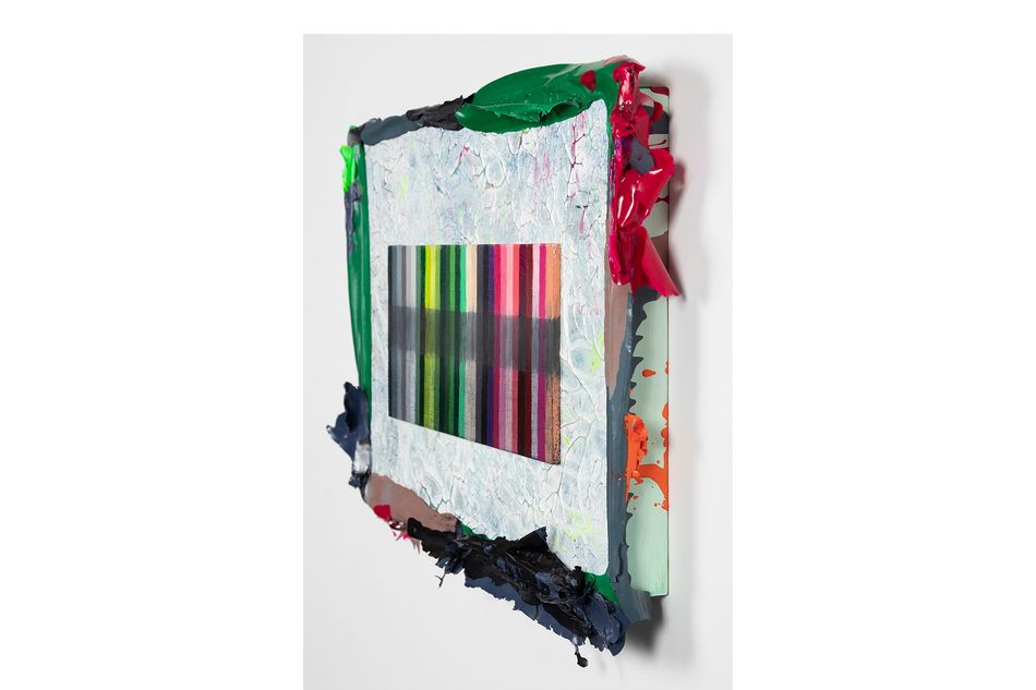 mixed media on birch wood panel 15 x 21 in. Chromatic Spectra 9.19.1 - side view