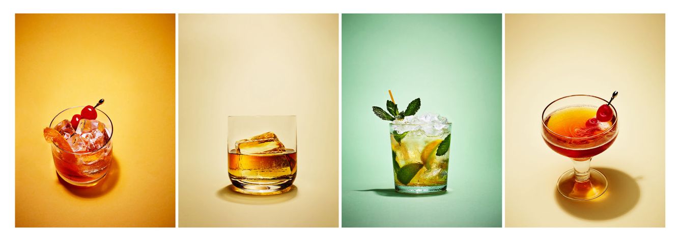 Bourbon Cocktails with hand crafted ice cubes.