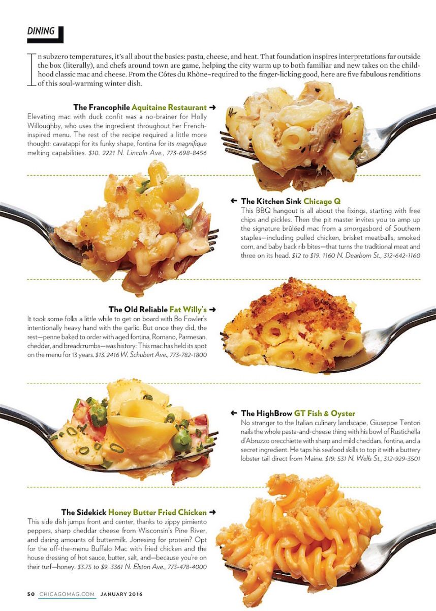 Best Mac & Cheese, Chicago Magazine 2016