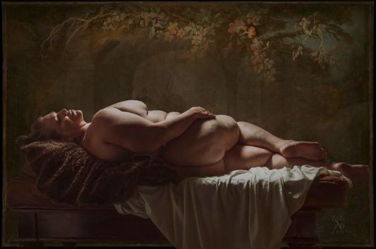 lucullan in shaping flindered light here soft gossamers of white tell shadows all the whisks of alabastered, wanton air braving the seems of willowed whisper, small   to the intent our appanage appoints  a cindered edge of solitude or less some openness in presencing anoints  the braved conclusions of one freshed caress  to lye thee silencing, an odalisque, a braver courage of a semblancing, as silent filigrees of arabesque pile dusty carpets we stand on to sing  the Gloria’s of monument in awe trying to just remember what we saw.  October 31st, 2021 9:39pm Sunday esperance  "Reclining Venus" 2021