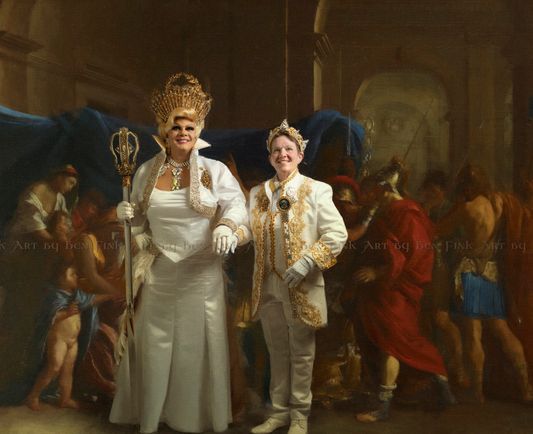 His Most Imperial Majesty, The Imperial Sapphire Peacock Emperor L Karen Stone and Her Most Imperial Majesty, The Golden Peacock Empress L Sasha Meadows from the Imperial Court de San Diego, Art By Ben Fink. Emperor L Karen Stone and Empress L Sasha Meadows