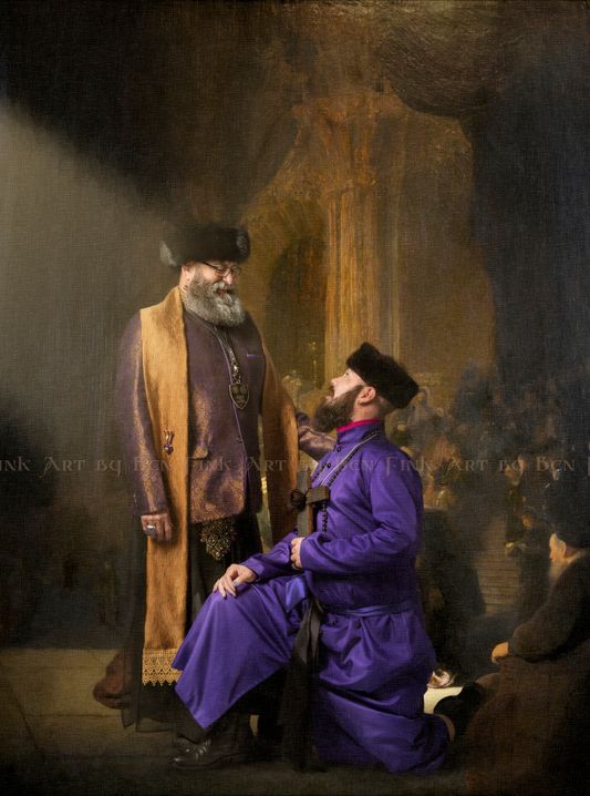 Portrait from the 2022 Imperial Court Coronation of San Francisco, Prince for Life & Imperial High Priest to Red DAWG Golden Jubilee Emperor, CoCo Butter Big Daddy Lopez. Art by Ben Fink.  Big Daddy Lopez