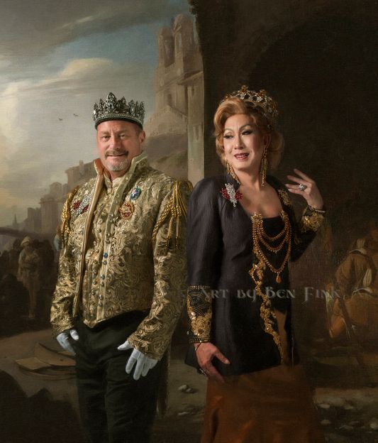 “Empress VII, The Celestial Dragon, New York, Coco LaChine” and now named The First in Line of Succession, Heir Queen Mother II. and, Emperor 2, 6, 9 and 16 of Hamilton, Ontario Canada, and now named The First in Line of Succession, Heir king Father II Jonn Ribson. Art by Ben Fink. Coco and John