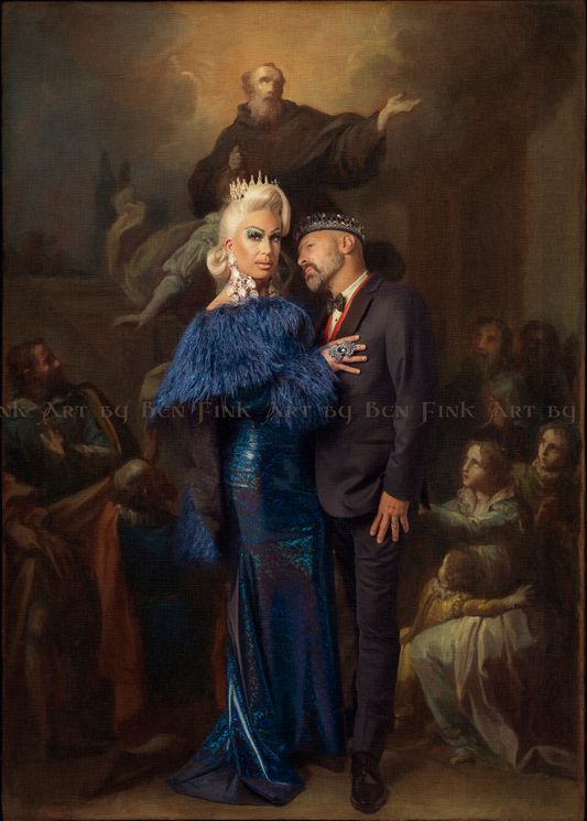 At the San Francisco 2022 Coronation, Gem Empress 43 Dani Blue “The Magnificent” Daniel Watland. and Heir to her Majesty Prince Steven Betts, Art by Ben Fink Empress 43 Dani Blue and Majesty Prince Steven Betts