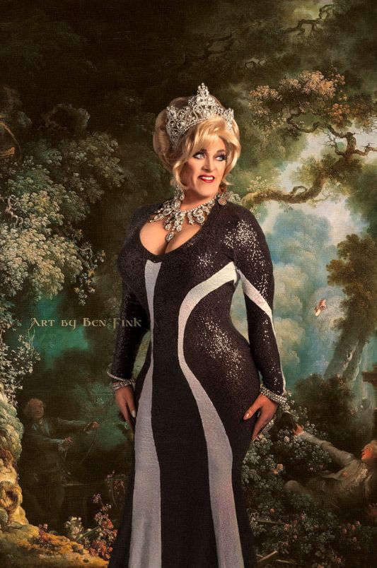 Empress 12 and 21 of the ISQCCBE which stands for the Imperial Sovereign Queen City Court of the Buckeye Empire All of Ohio, Art By Ben Fink for the project "Noble Deeds" Ginger Snap-Clemons