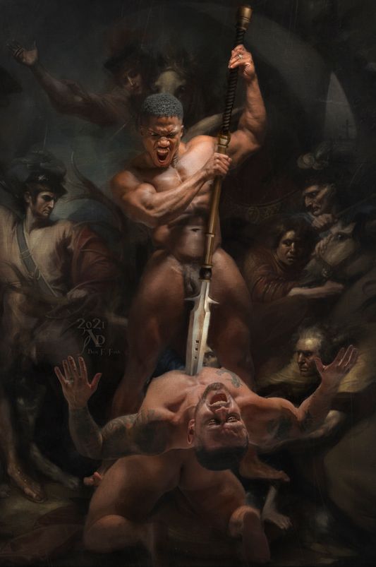 Archival pigment print and Mix-media and Encaustic Painting, Signed and numbered, verso. Price Upon Request, "Muy Peligro Mi Hermano"  2021