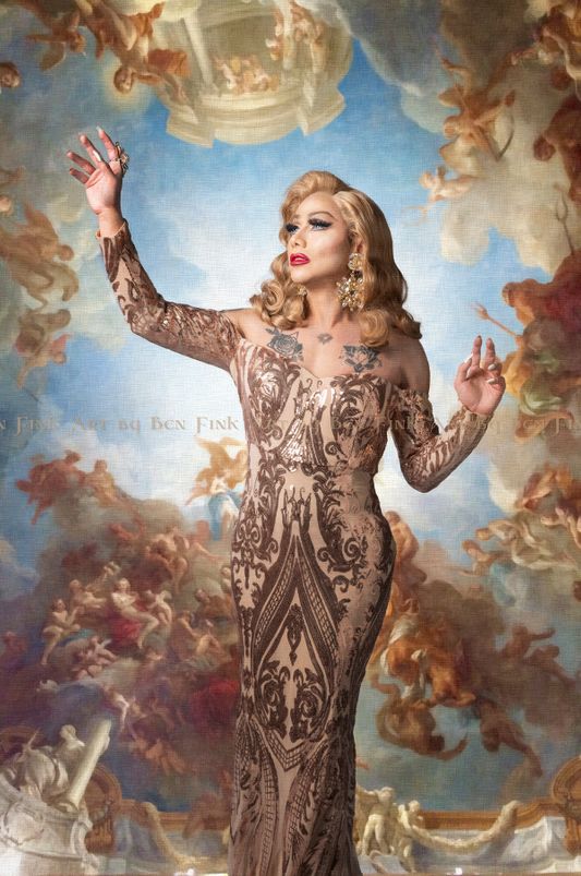 At the San Francisco Imperial Court Coronation 2022, Jethro Patalinghug, Mr. Gay San Francisco 2016,  Art By Ben Fink. Jethro Patalinghug