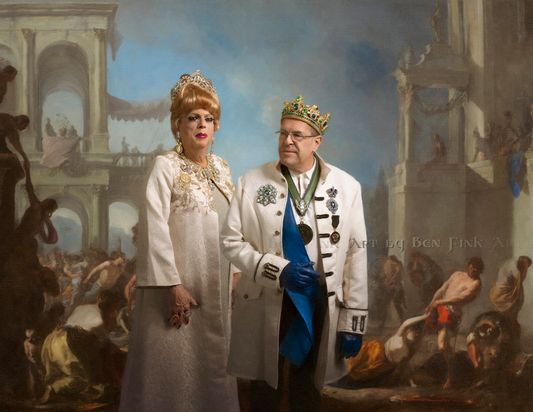 Their Most Imperial Majesties  Emperor 24 & 47 John Terril and Empress 23 & 47 and Queen Mother of Texas, Donna Dumae of the United Lone Star Court of Dallas, Texas, Art By Ben Fink. Donna Dumae and John Terril