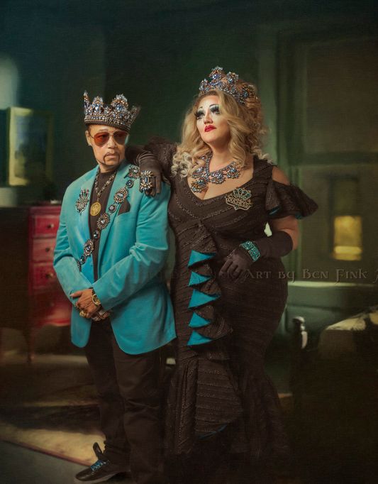 Grand Duke 44 of San Francisco, the Chillin’ Grillin’ Reluctant Duke, Madd-Dogg 20/20 & Grand Duchess 45 of San Francisco, The Lady of the Bodacious Latkes, Miss Shugana. Court of the Sacred Golden Beavers. Art By Ben Fink. The Power Couple, Miss Shugana and Madd-Dogg