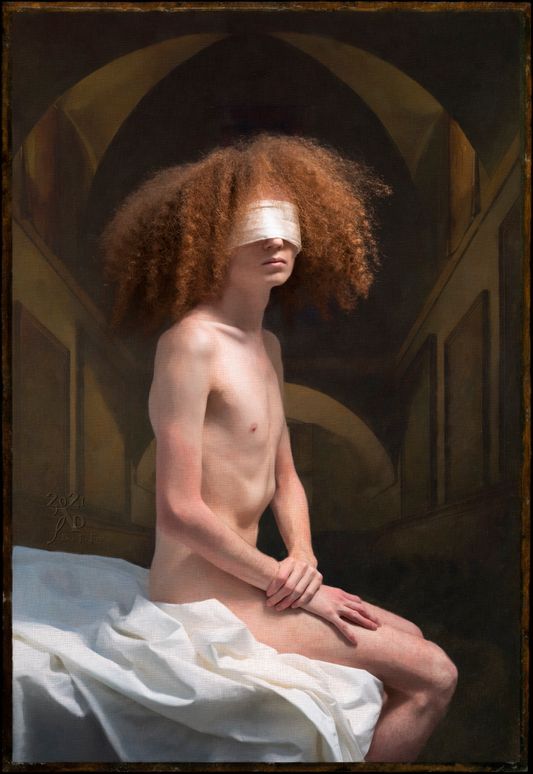 see me in my nakedness in pink folds like your hands in renaissance enfolding us into a sense that stays us and bolds our path into time’s reason and singing   flesh on flesh and waiting on the lines to edge damask and grieved edges of grief’s ways seeming and seen and turbid thins us through the arched enclaves of architecture’s maze  see hope unblinded justice seeing how a sweeter sense of presencing could take our everywheres to evermores, a Tao interpreted in glazes that we make  for them in this owned silence silencing  the dread of not becoming what we sing. "THEM No1" 2021