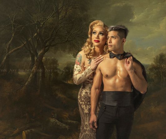 At the San Francisco Imperial Court Coronation 2022, Jethro Patalinghug, Mr Gay San Francisco 2016, and fiance Neil Torrefiel. Art By Ben Fink. The engagement of, Jethro Patalinghug and fiance Neil Torrefiel