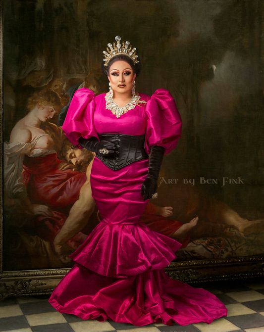 Her Serene Highness and The 49 1/2 Holder of the Sacred Heart Empress of Los Angeles, the Diva of la Ciudad de Plata, the Resilient Princess Royale of San Diego, Jessica D’Nalga Harrington. Art by Ben Fink for the project "Noble Deeds" Jessica D'Nalga Harrington 2022
