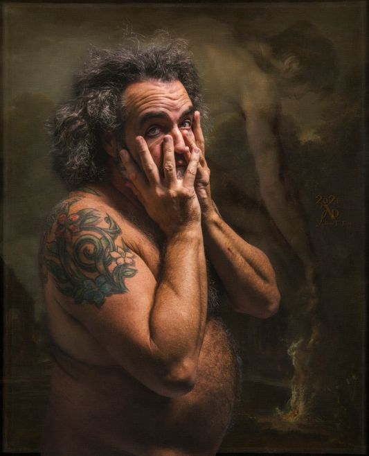 "conjured love is Falstaff’s decadence he bumbles in a dance and we dance to laugh with him, we’re suppose to supposing we are him and he us and drinking his draft  we slide together in a staged embrace we trip ourselves in exiting like him and tumbled on his words of torn lace needing a wash, and never having been   introduced in motions scripted across the puns and wavered bumpkin in the dross  secluded failures, he is our true loss failing in the conjured tries we can’t floss  character in mimicked counterbalance  we are emptied with his drossed allowance." "Conjuring Love"   2021