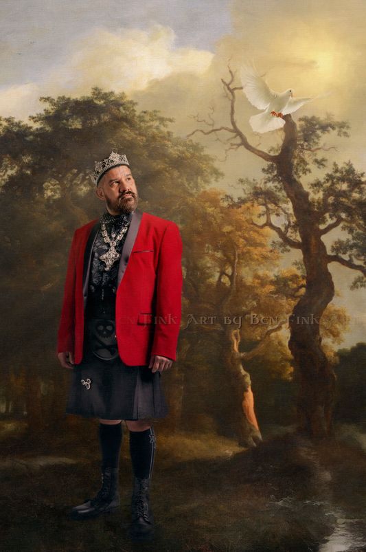 The Majestic Ruby Red Golden Bear Guardian of the Dove Emperor XLI Robert Lujan Archer Foxx of the Imperial Dove Court de Fresno, Art By Ben Fink. This is dedicated to The Devotion of the Wings of the Dove Absolute Dove Empress XLI  Joanna Jackson. Ruby Red Golden Bear and the White Dove