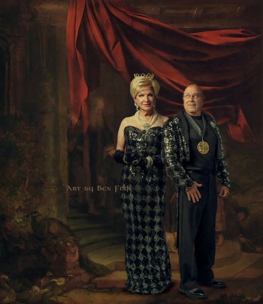 Her Imperial Majesty  Empress 2 Scotti Carlyle  and  His Imperial Majesty Emperor 7 Gary M. Edwards of the Imperial Court of the Rocky Mountain Empire,  Art By Ben Fink, for the project Noble Deeds" "Scotti Carlyle and Gary M. Edwards" 2022
