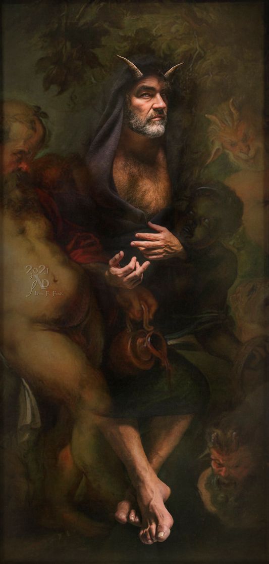 satyred drips of bubbled wine under hands of some pink rendering, your look takes time to faraways and means of desert sands in wishes of beyond the myth and rhyme  come drip the myth into our board, come stay filaments of greed, drink Elysian to brighten arrows of love’s stormy way come grasp the good in flesh we are but men  in spirit we soar out to wings to skies of bright redress untold in mirrors of sweet destress in furls of madness opened lies will cover us with nakedness we greet  each other’s semblancings out crops of here and anywhere’s in side our horns we bear.   "The Sign Of An Anointed Gesture"  2021