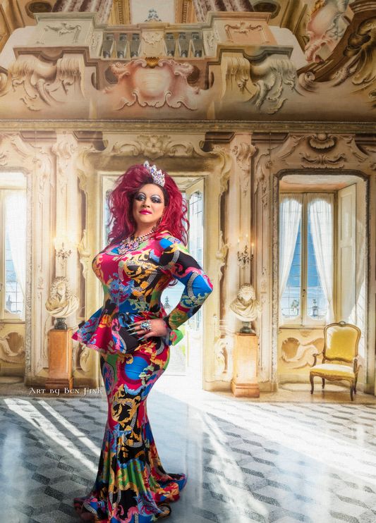 The Platinum Crest Of The Wave Butterfly Empress 34 Of The International Imperial Court Of Long Beach, The Empire By The Sea, The Lovely Darling Harmony Lynn Rockafeller, Art By Ben Fink, for the book "Noble Deeds" Michael King, Harmony Lynn Rockafeller