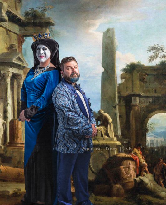 HMSH Royal Grand Duchess 26 Sister Anni and Marquis to the 30th reign Andrew Calabrese. Art By Ben Fink for the project "Noble Deeds." "Anni Coque l'Doo and Andrew Calabrese" 2022