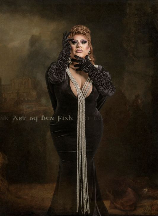 Empress XLVI (46) of IICLB, Mia Anastasia Farrow, of Long Beach, Art by Ben Fink.  Mia Anastasia Farrow