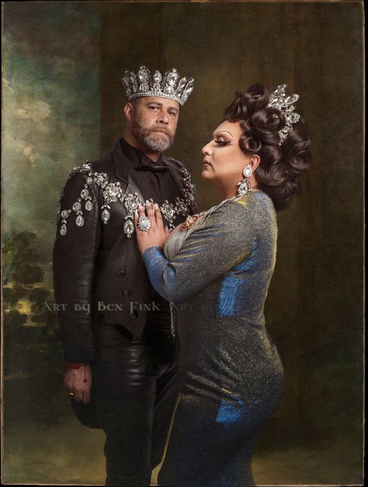 Her Serene Highness, the Resilient Emerald Peacock Princess Royale of San Diego, Jessica D’Nalga Harrington Logan LaChine. and His Serene Highness and Treasurer of the Board of Directors The Majestic Amethyst Phoenix, Prince Royale, Steven Blocker Art by Ben Fink Steven and Jessica