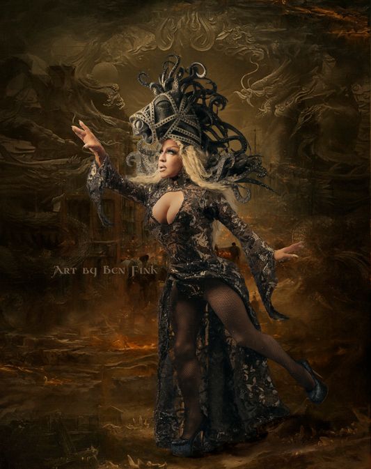 It's a phenomenal experience jumping from the devious mind of a sorceress bent on conquering the world to the compassionate musing of a queen capable of healing life with a touch, Richelle E. Goodrich Sorceress of Stallions Art By Ben Fink, model Glen Allen 2022