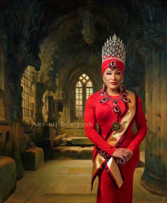 From the Imperial Sovereign Court of Seattle; the Olympic and Rainier Empire, Olympia 49 Ladie Chablis. Art by Ben Fink, for the project "Noble Deeds." "Ladie Chablis"