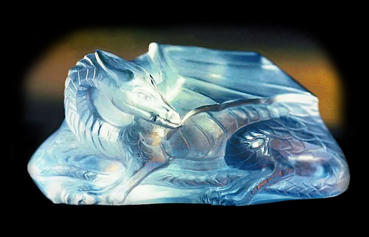Gem Sculpture of Dragon in Crystal Quartz
